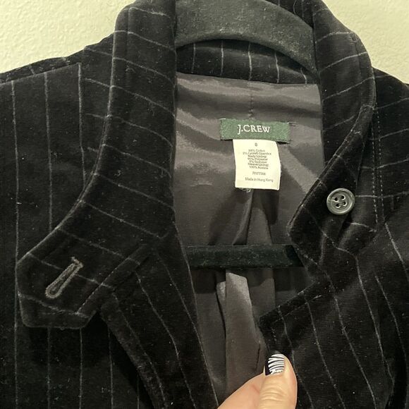 J.Crew Blazer Women’s 8 Velvet Pin Stripe Jacket Three Button Black Classic - Picture 6 of 9